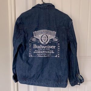 Budweiser Trucker Jacket, Crafted By Oliver Logan. Size Small, Denim.
